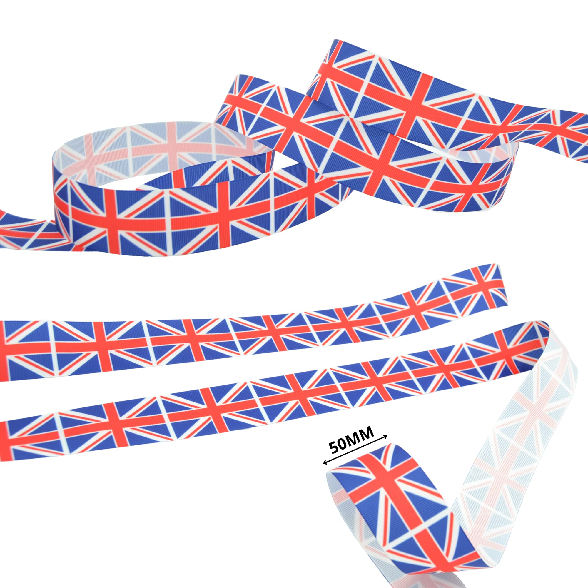 celloexpress Grosgrain Ribbon - 15mm-38mm Width - Union Jack, Coronation, Tricolour, Christmas Themes (4m, Union Jack - 50mm)