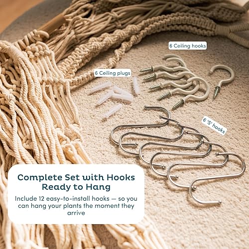 Miniatura 3 de Nook Theory Colgador de macramé para plantas, 2 ganchos de techo, maceta colgante para interiores y exteriores, soporte para plantas colgantes,