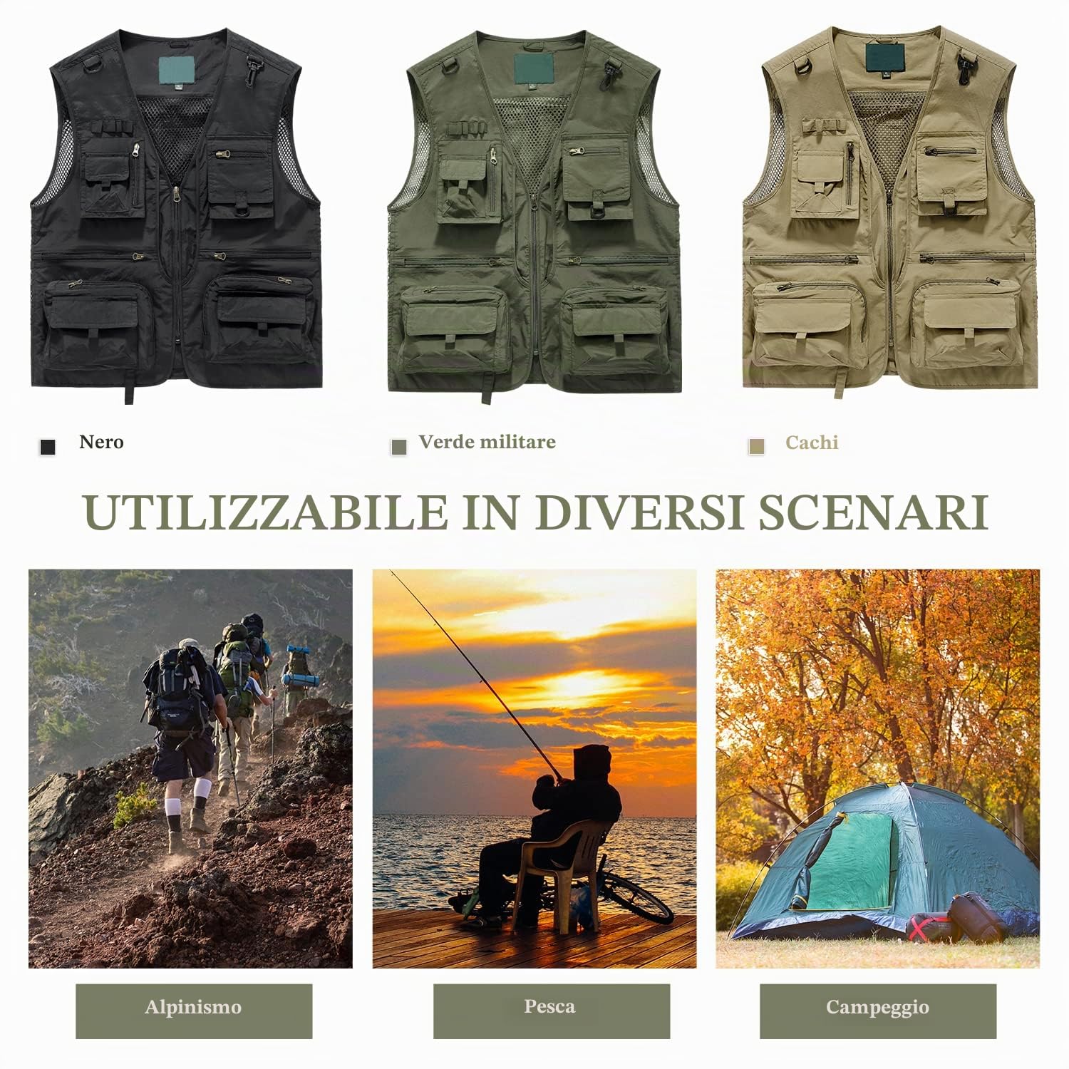 Uomo Tasche Multiple Gilet da Pesca Senza Maniche Traspirante Gilet in Rete per la Fotografia di Caccia