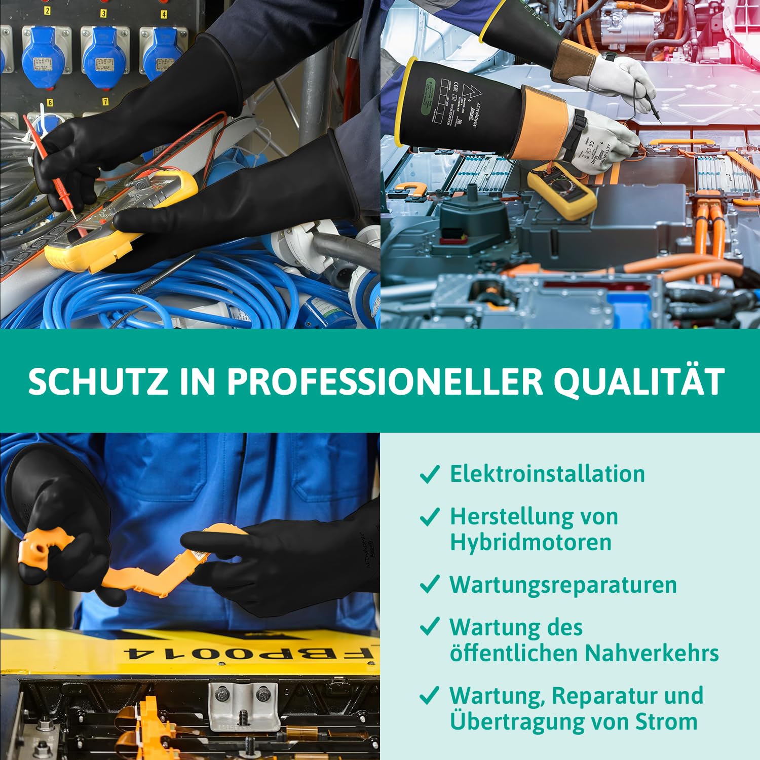 Ansell ActivArmr Elektriker-Schutzhandschuhe, Elektroschutz Klass 0 (1000V), Elektrisch Isolierende Gummihandschuhe, Professionelle Arbeitshandschuhe 36cm, Schwarz, Größe XL (1 Paar)