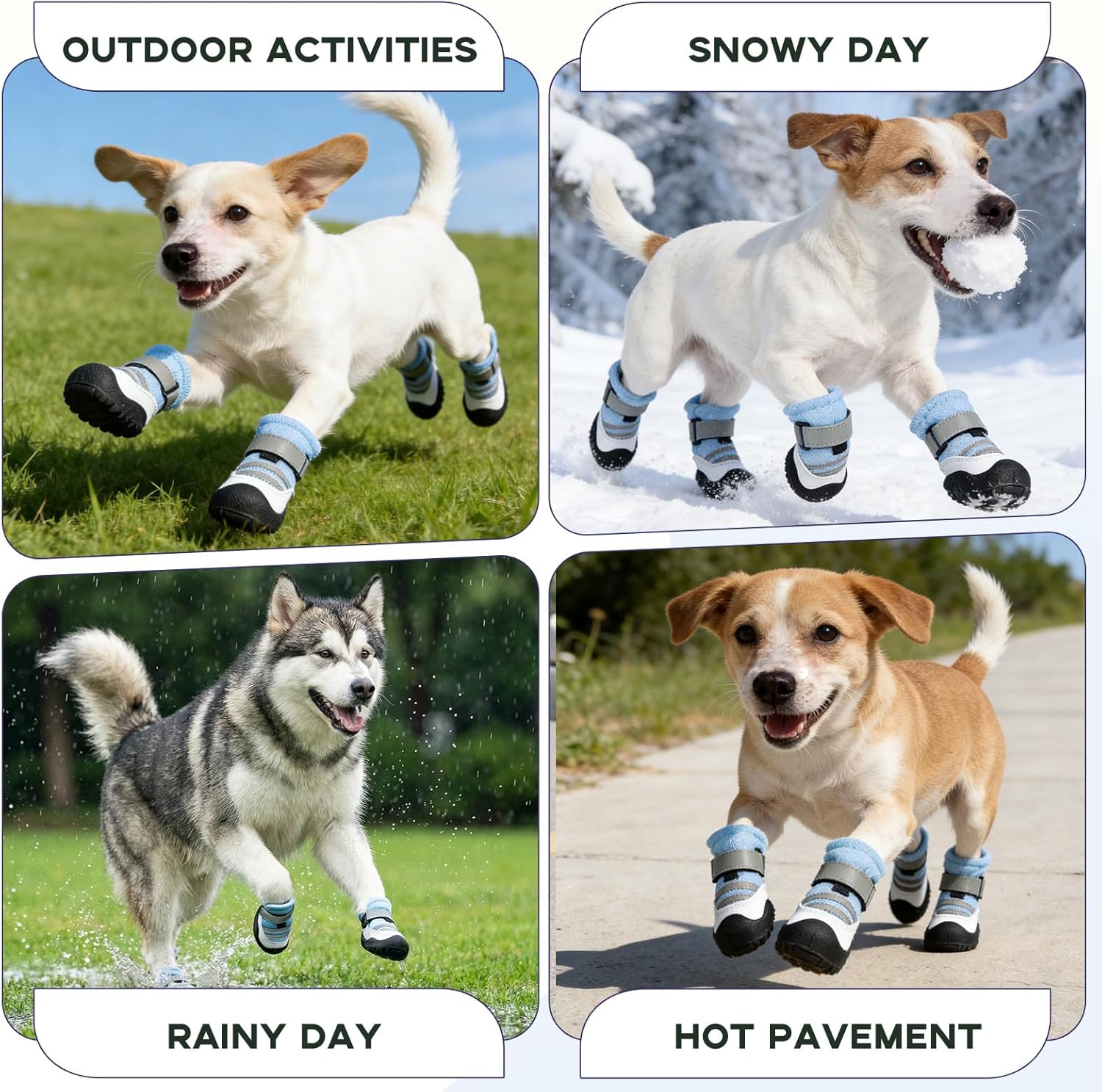 Dog Boots, Waterproof Dog Shoes with Reflective Straps, Rugged Anti-Slip Sole Paw Protectors for Medium Large Dogs, Breathable Pet Booties for Hot Pavement, Snow, Hiking, 4Pcs