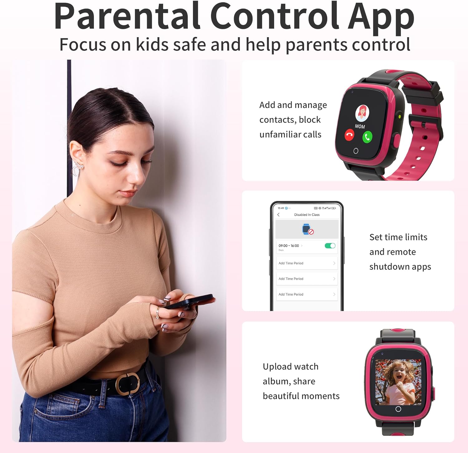 Toloso Kids Watch with GPS Tracker, Kids Smart Watch Boys with Phone & Video Call Voice Chat SOS Camera Alarm Pedometer Stopwatch Calculator Flashlight GPS Tracker Gifts for Kid Age 5-12(Pink)