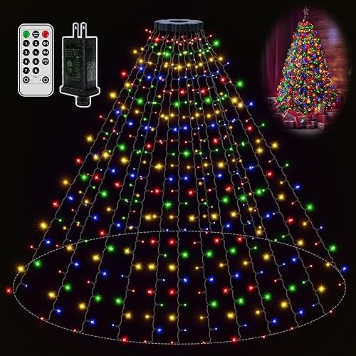 Ollny Luces de árbol de Navidad, 400 LED, 8.2 pies x 16 cuerdas con anillo, 8 modos de iluminación, 3 temporizadores, luces de Navidad regulables