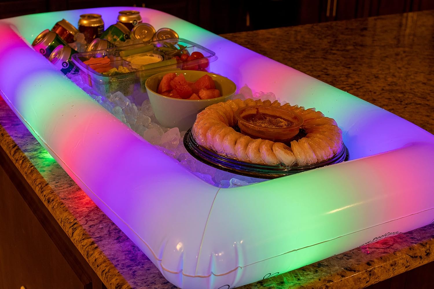 PoolCandy Inflatable LED Buffet Cooler 48 Inch Party Serving Tray, Light Up Ice Cooler for Drinks Food BBQ Tailgate Picnic, Waterproof PVC Indoor Outdoor Party Bar