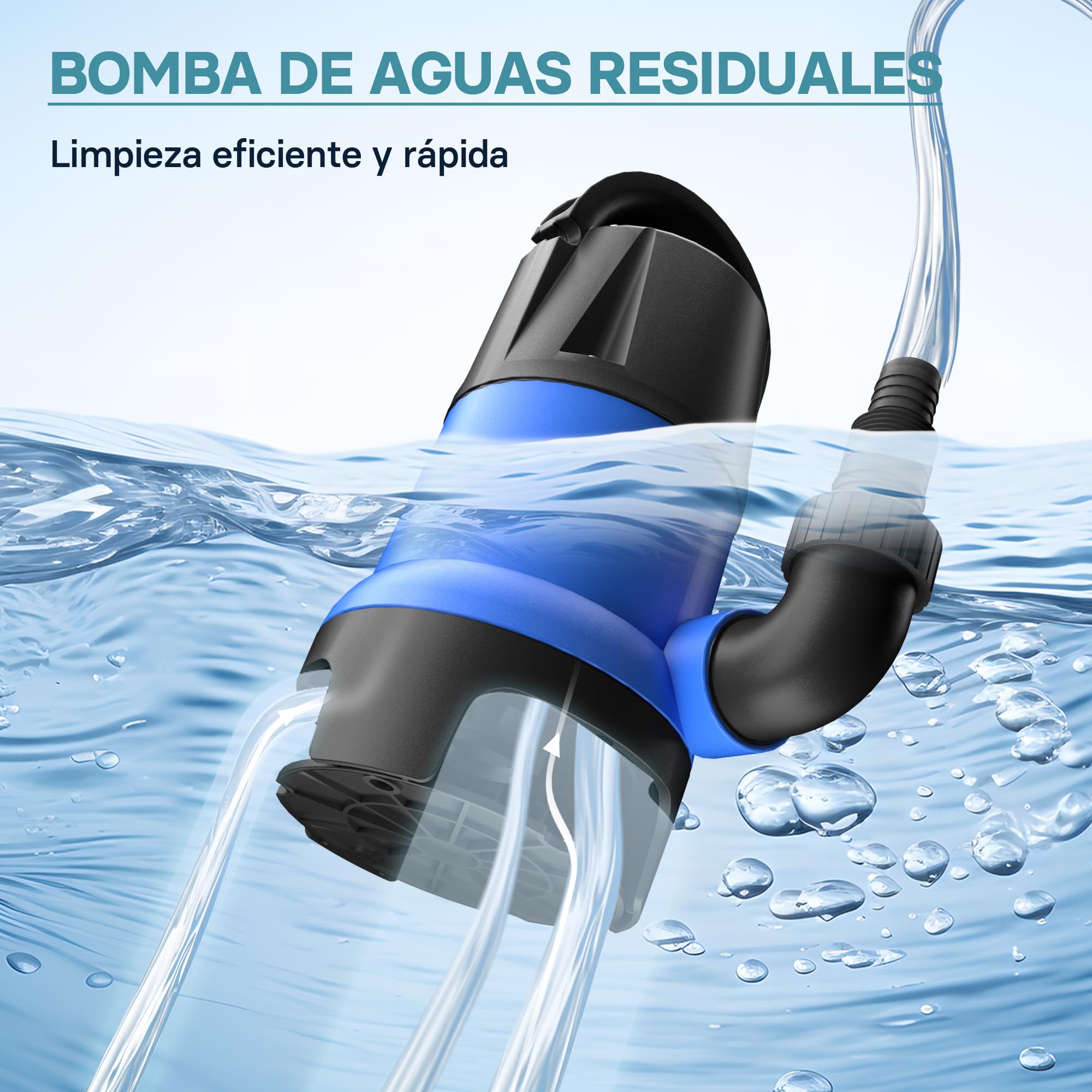 WilTec Bomba sumergible de Plástico para aguas sucias 400W 7500 litros/h Jardín Pozos Drenaje Bombeo agua Extracción agua