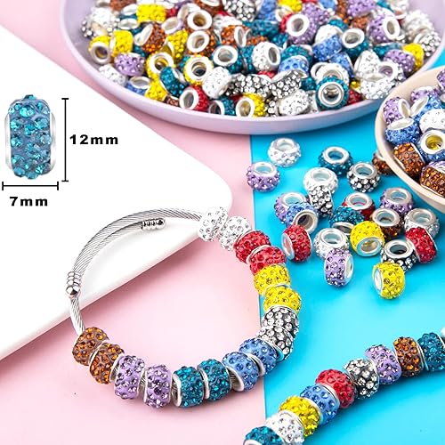 Vista 2 de 200 cuentas europeas de agujero grande – Mixcolor Lampwork Rhinestone Craft Beads para bricolaje pulseras joyería fabricación