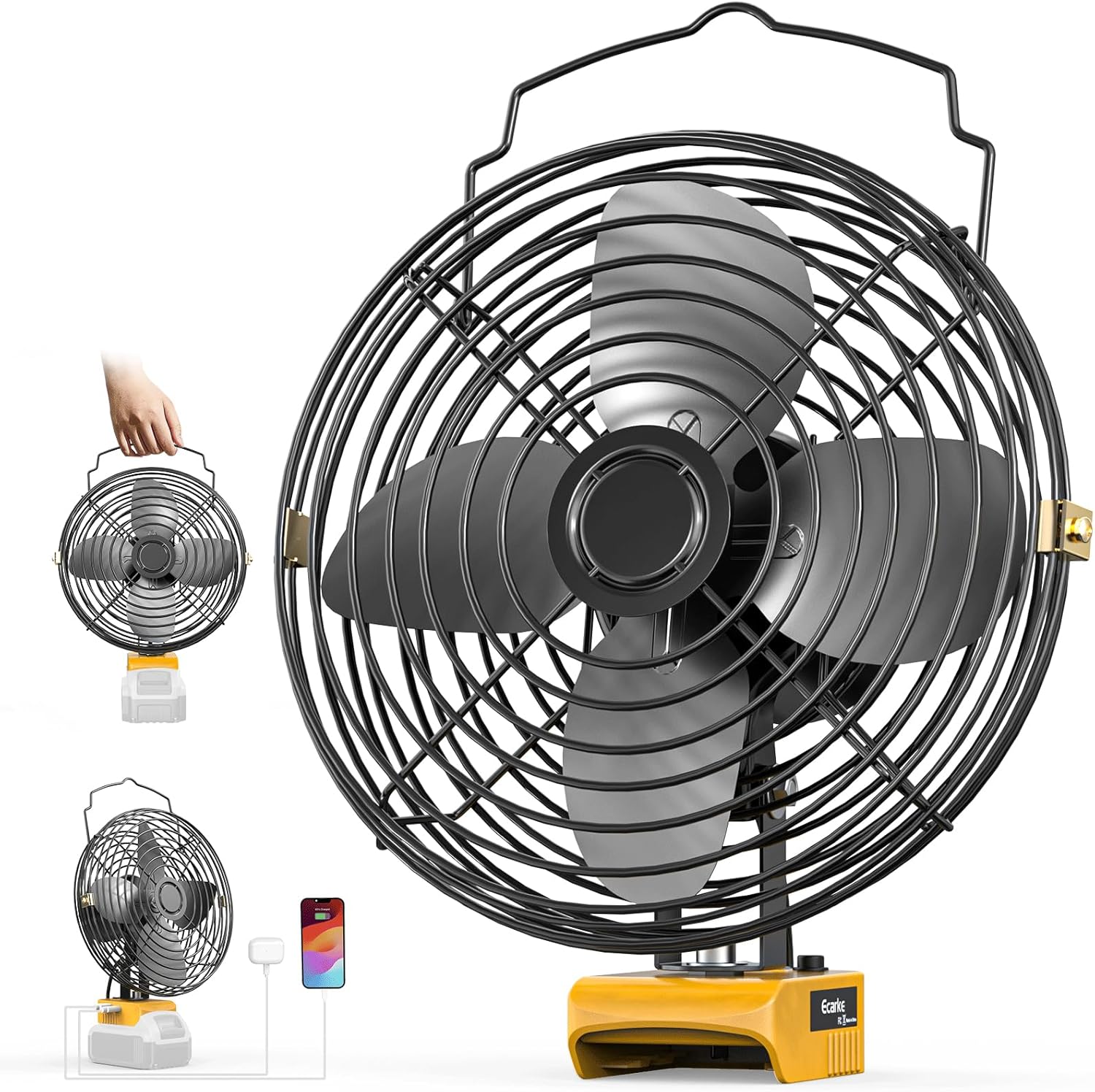 Ecarke 8 Inch Cordless Jobsite Fan Compatible with DeWALT 20v,2-Speed Powerful Cooling Fans,Portable Battery Fans with USB&Type-C Charging Port for Garage, Basement,Construction Jobsite Camping Fan