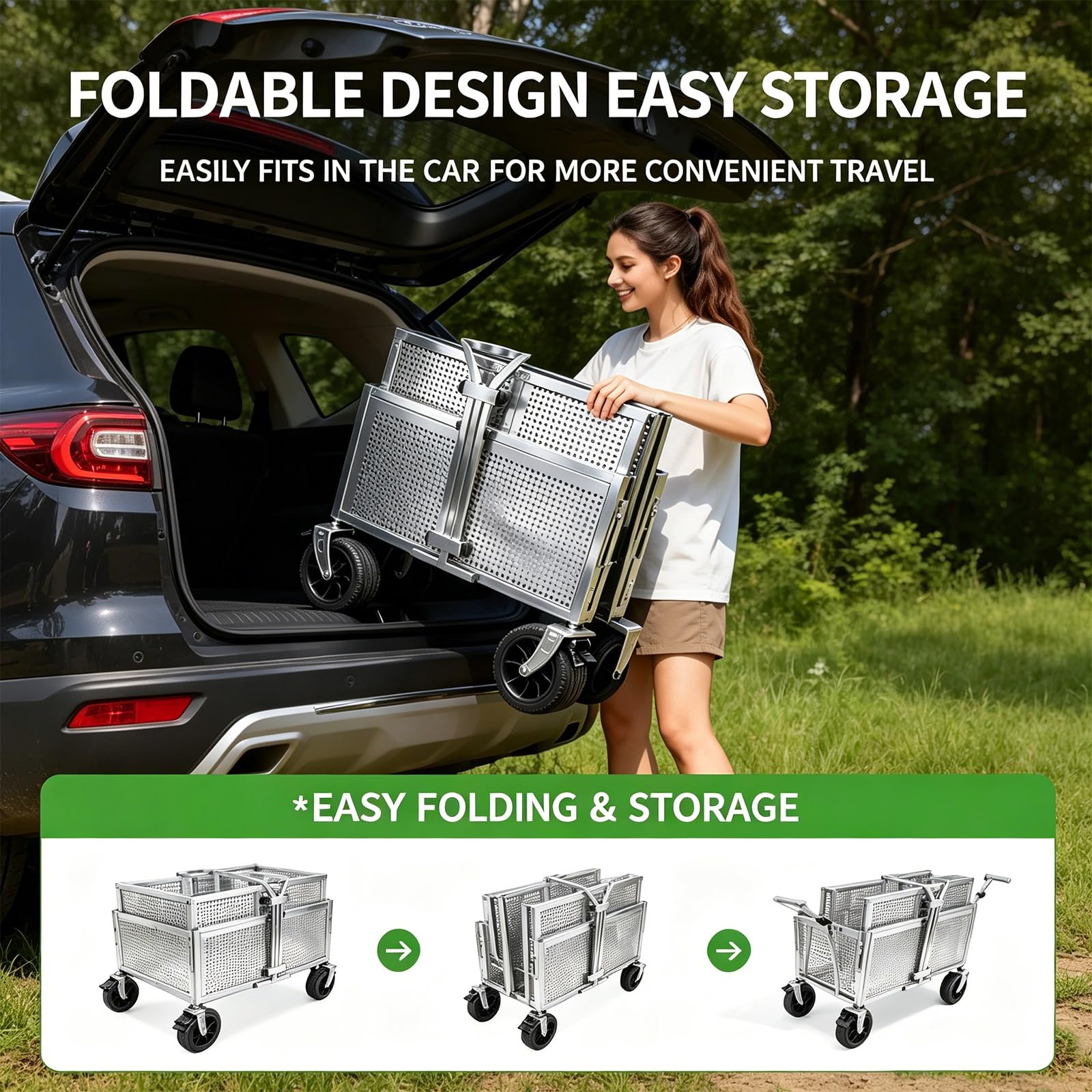 Carro de Ventas Plegable de Acero Inoxidable con Mesa Extensible Puesto de Mercado portátil para mercadillos y exhibiciones al Aire Libre