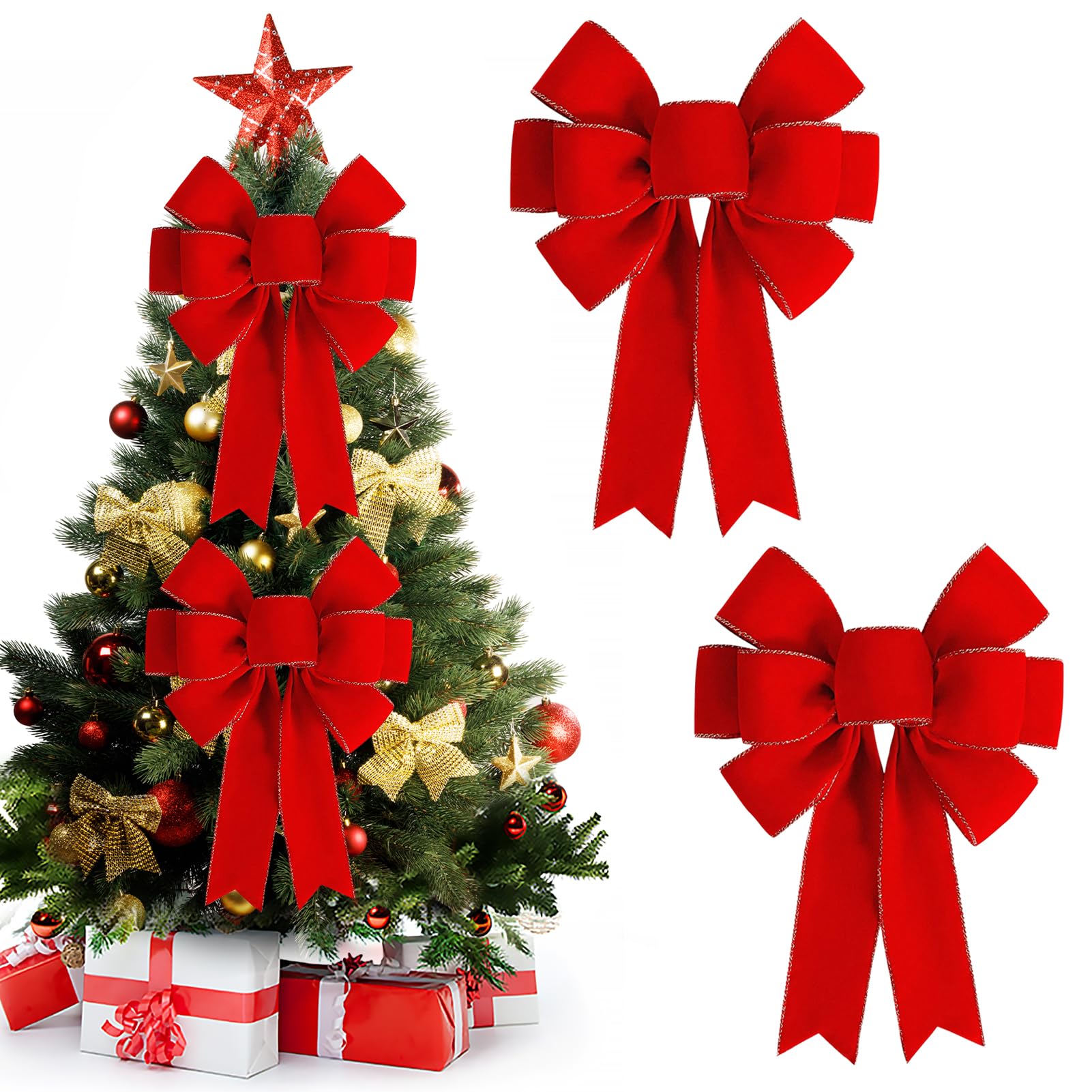 Weihnachtsbaum Schleifen, 2 Stück Rote Schleifen Weihnachten, Rote Schleife Weihnachtsbaum, Christbaum Schleifen, Weihnachtsschleifen Groß für Weihnachtsbaums, Haustür, Heimdekoration (2PCS)