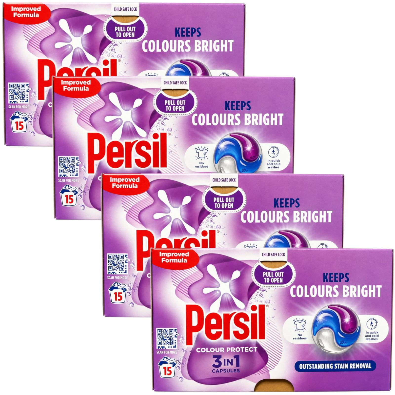 Persil Colour Protect 3 in 1 Laundry Capsules, Keeps Colours Bright, Outstanding Stain Removal, 15 Washes, 316.5g, 4 Pack
