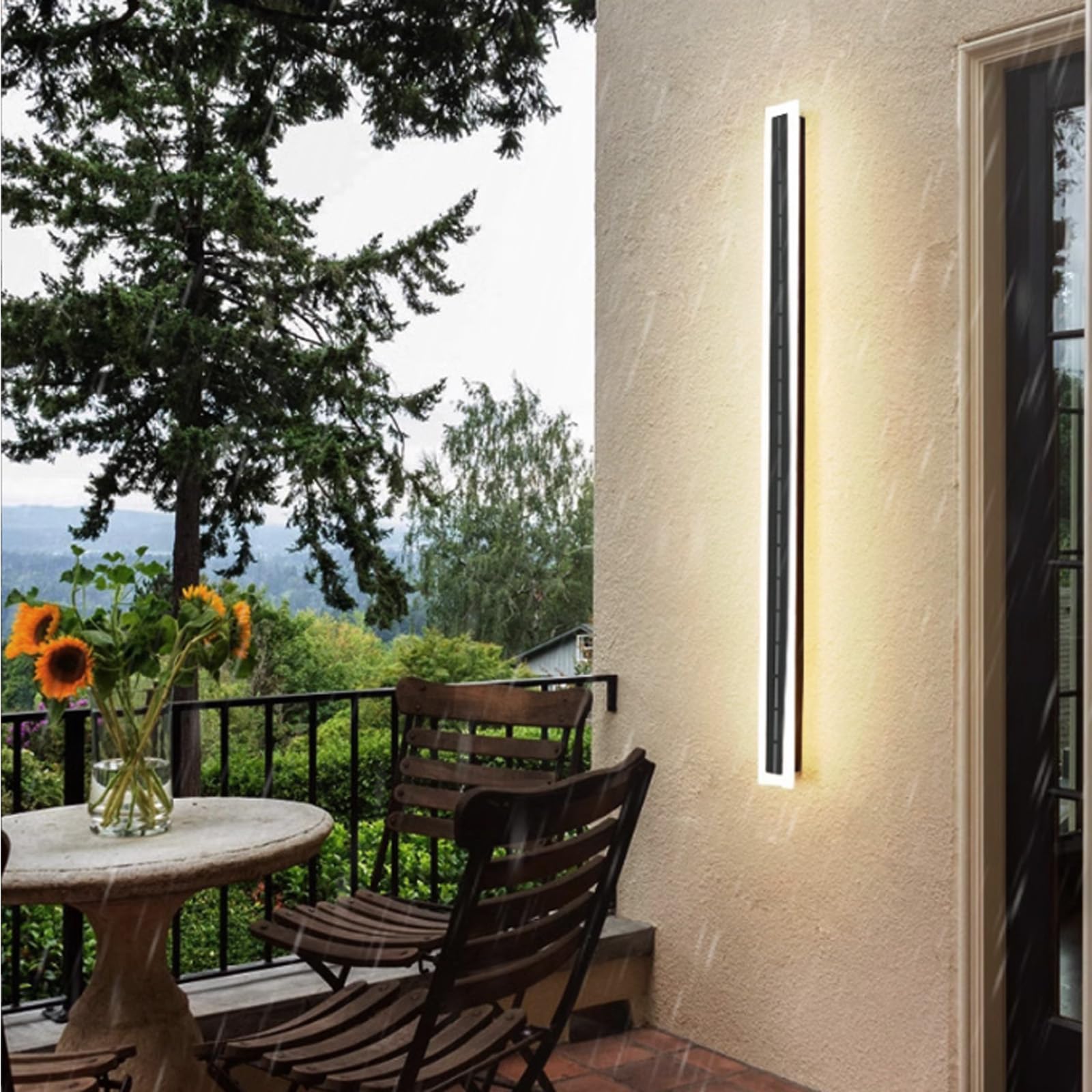 Długa taśma LED zasilana energią słoneczną lampa ścienna zewnętrzna IP65, czarna, liniowa, nowoczesna, akrylowa, na balkon, do ogrodu, wnętrz, garażu