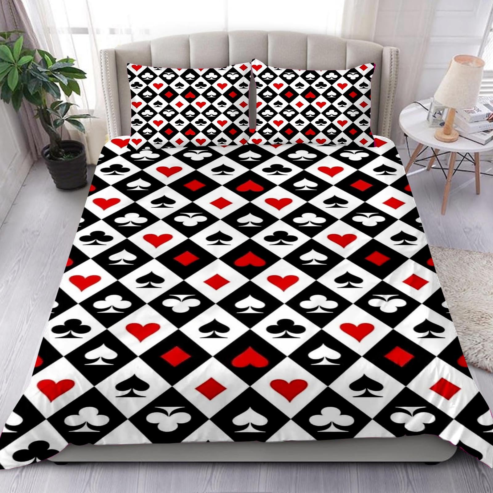 KARPIX Poker Cards Spades Heart Pattern Bed Linen 135 x 200 cm 3D Printed Playing Card Duvet Cover Microfibre with Zip and Pillowcases 3-Piece (9, Single 135 x 200 cm)