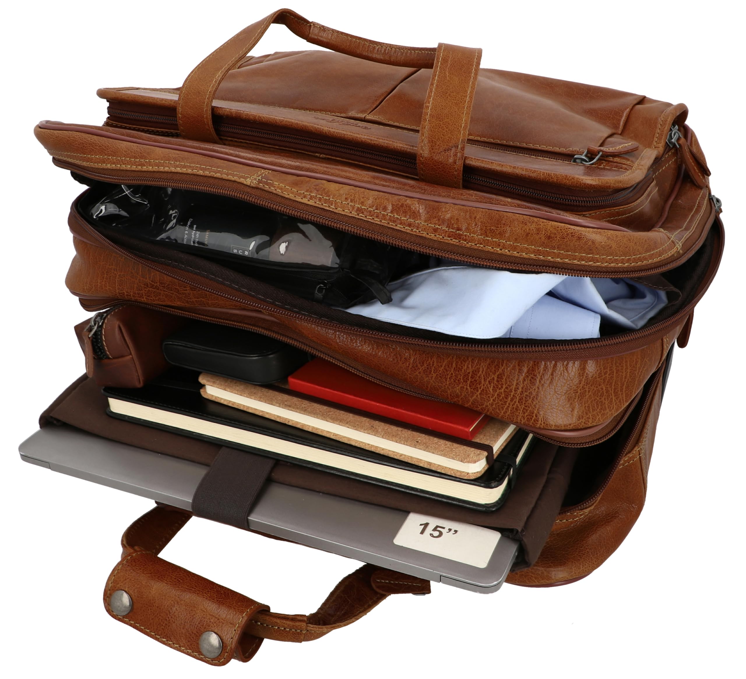 Gusti Leder Trolley Rollkoffer Handgepäck – Echtes Leder Cabin Suitcase mit Rollen – Business Trolley & Aktentasche mit Laptopfach für Reisen und Arbeit