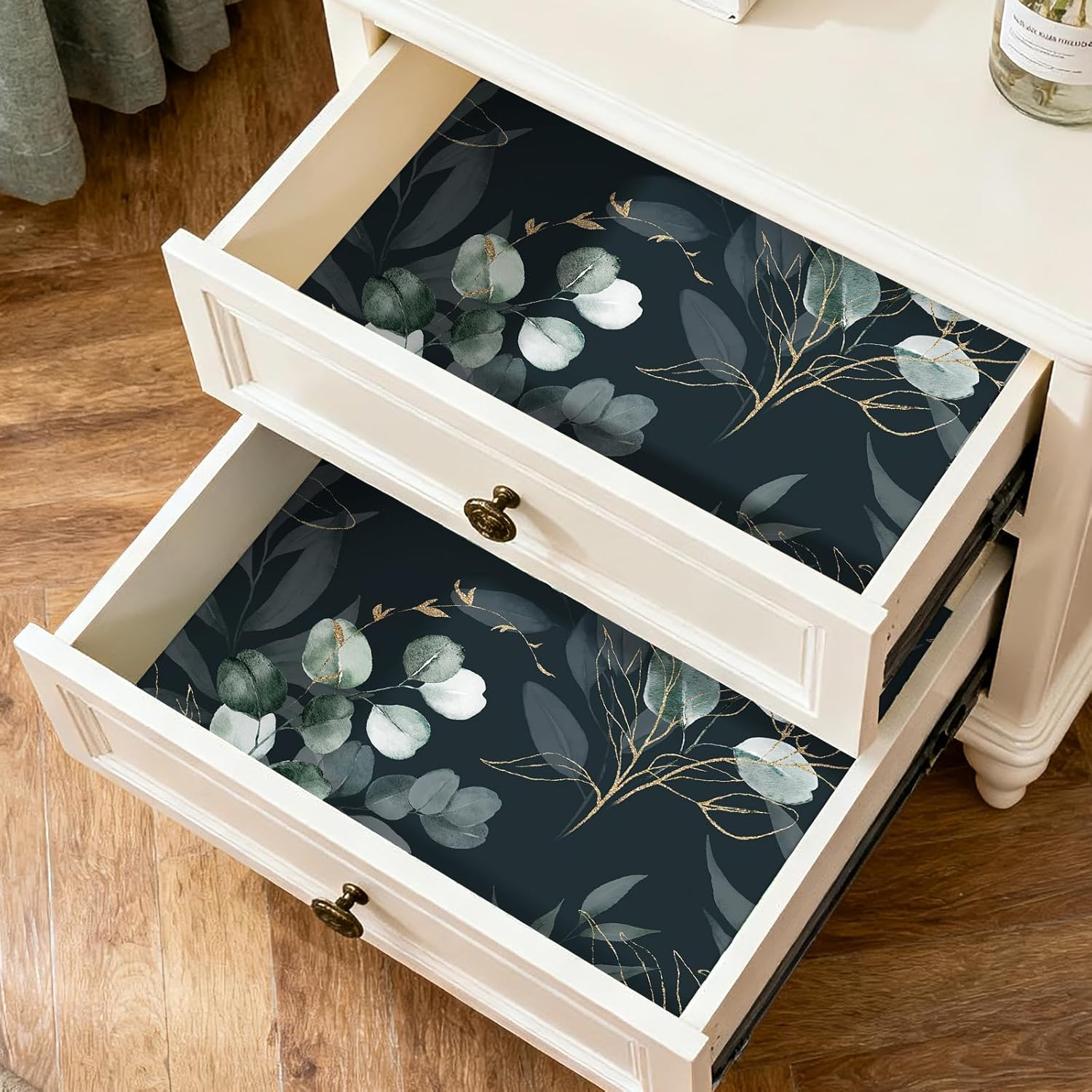 Dark Green Wallpaper with Gold Leaf Accent Dark Academia Wallpaper Peel and Stick Moody Botanical Nature Watercolor Removable Waterproof Luxury Green Contact Paper for Cabinets Boho 17.5x80