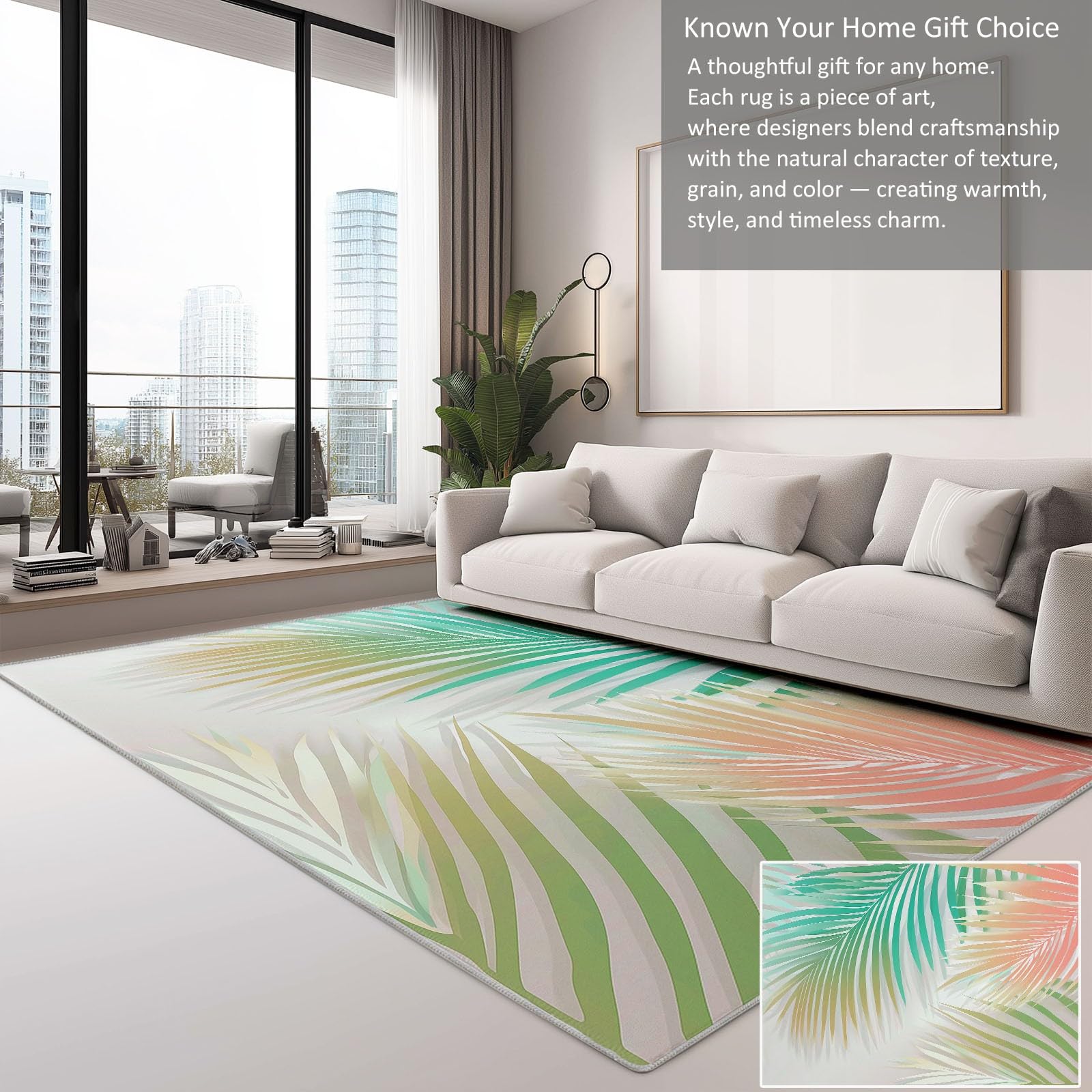 Tapis Salon Feuilles De Palmier Roses Et Vertes 160x230cm Tapis Poil Ras Moderne Doux et Antidérapant, pour Salon Chambre Bureau & Durable & Lavable en Machine