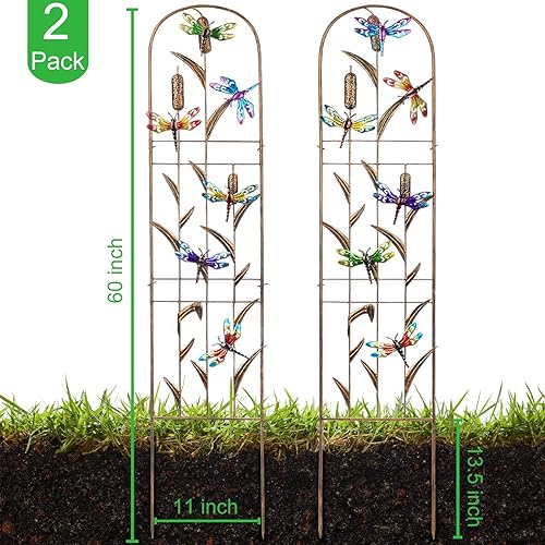 Miniatura 2 de SUNNYPARK Juego de 2 enrejados de metal de libélula para plantas trepadoras, verduras decorativas, flores, enrejado de vid para patio al aire libre,