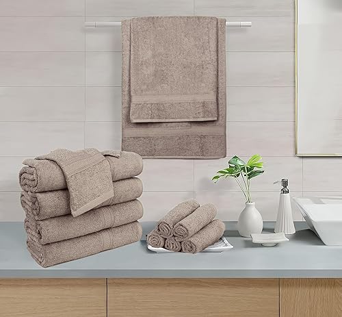 Vista 197 de HILLFAIR Juego de 12 toallas de algodón de 21.16 oz/m², 2 toallas de baño, 4 toallas de mano, 6 toallas de baño, toallas absorbentes de algodón Azul