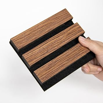 SMARTSTANDARD Sample Acoustic Wood Wall Panels, Soundproof Wall Panel, 3D Fluted Wood Slat Paneling for Wall and Ceilings, Classic Brown, Sample Pack