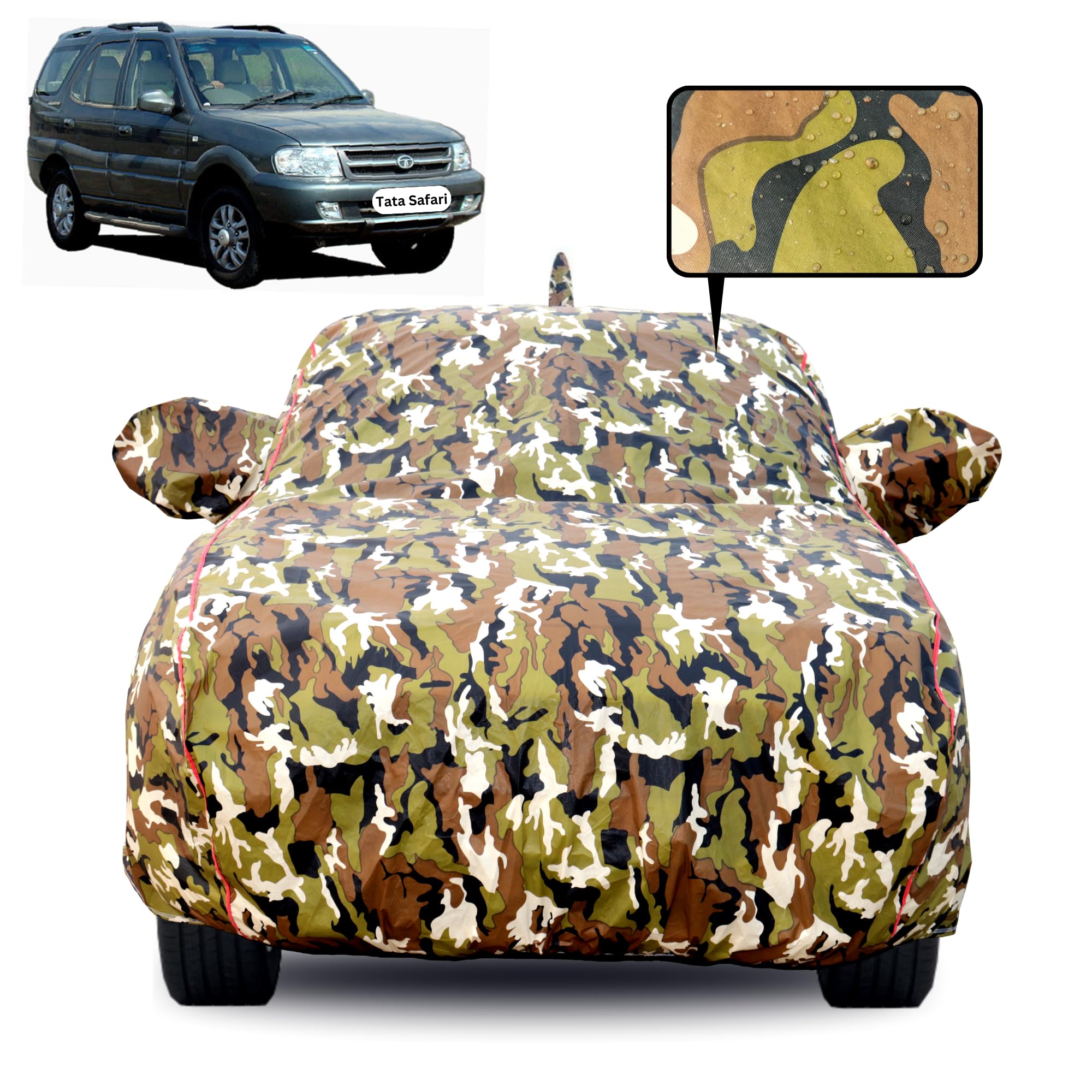 Waterproof Car Body Cover for Tata Safari 2005-2011 Models, with Mirror & Antenna Pocket, All Weather Protection, Uv Resistant & Dust Proof, Triple Stitch, Custom Fit (Jungle Print)-image-34
