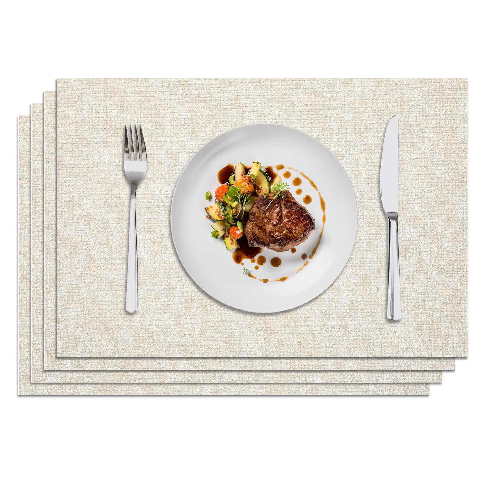 Privalace Durable Table Placemats Set of 4,Waterproof Non-Slip Heat Resistant Table Mats,Dual-Sided Leather Place Mats for Dining Party Outdoor(White)