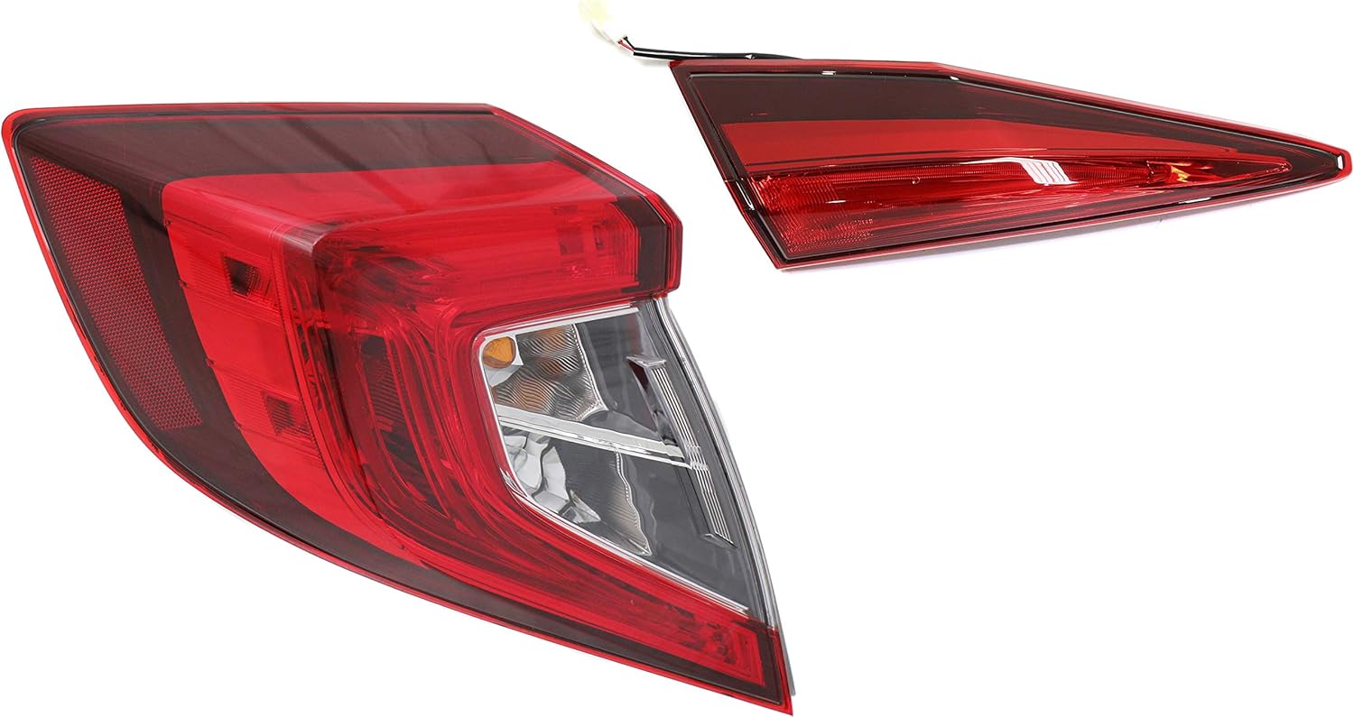 Garage-Pro Driver Side, Inner and Outer Tail Light for Honda Civic 2016-2021 Sedan Halogen With bulb(s) Fits DX, EX, EX-L, EX-T, LX, SE, Si, Sport & Touring Replaces# 34155TBAA01, 33550TBAA01