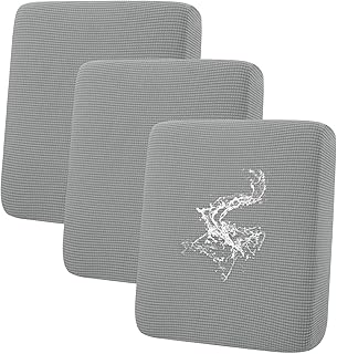 hyha Waterproof Couch Cushion Covers for Pets, Non Slip Sofa Seat Cover for Dogs Washable, Soft Thick Stretch Jacquard Fabric, Sofa Slipcovers with Elastic Bottom (3 Pieces, Light Grey)
