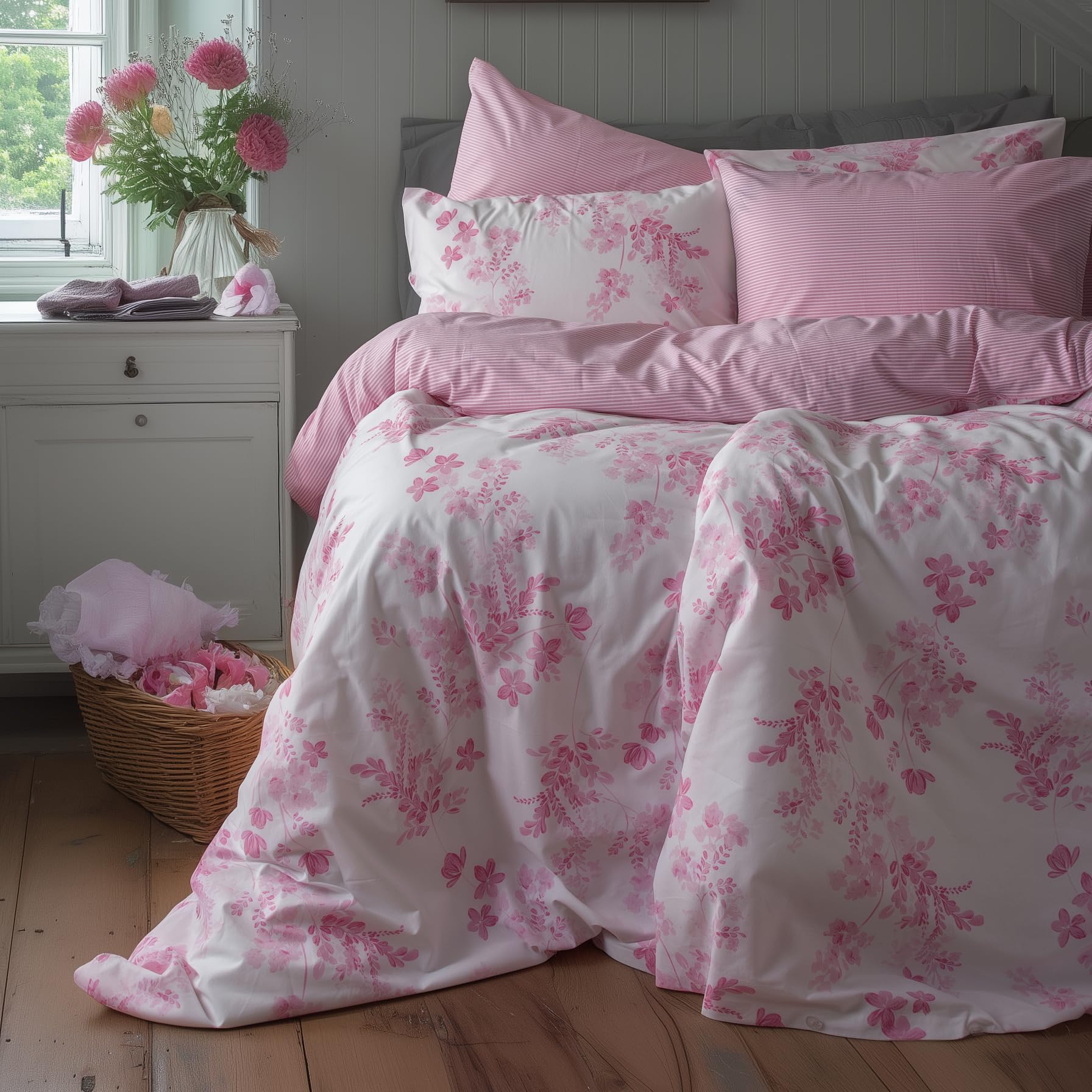 LERUUM Duvet Cover Bedding Set%100 Cotton Sevilla Pattern Quilt Cover Set (Pink, 155 x 220 cm + 80 x 80 cm) — image 1