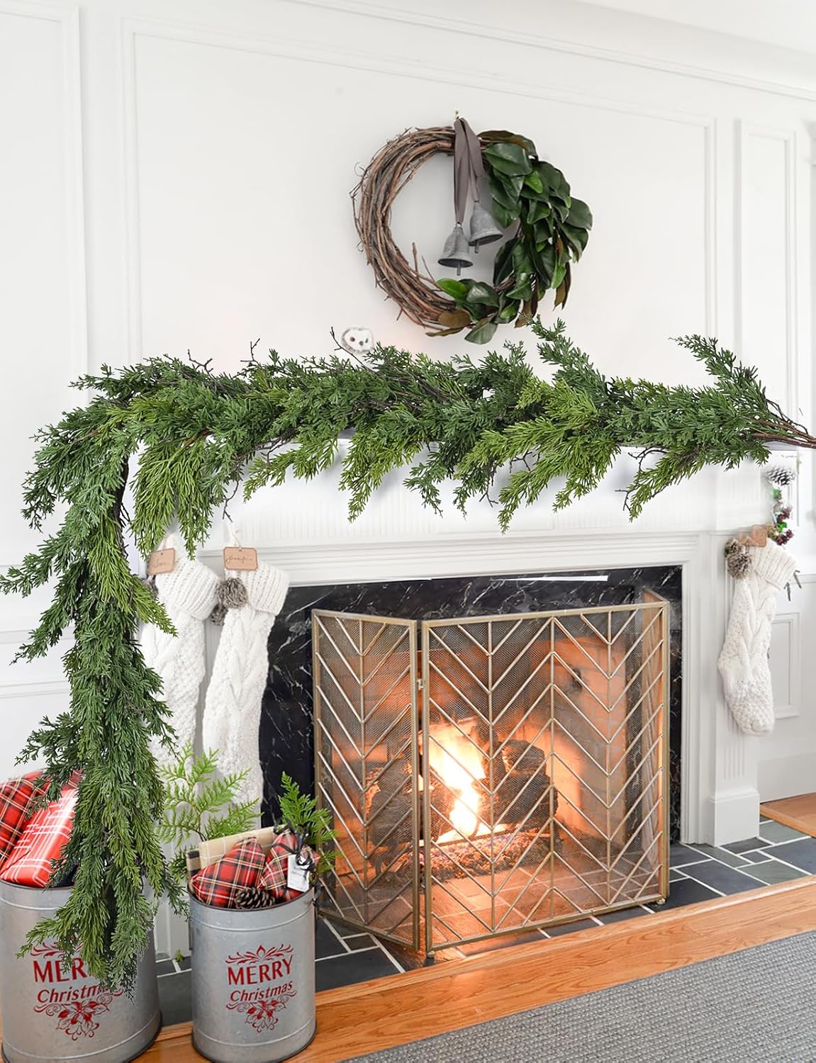 Pine Christmas Garland Clearance, 6ft Christmas Greenery Garlands Realistic Cypress Branches Pine Garland for Holiday Mantel Fireplace Table Centerpiece Home Decoration - Image 5