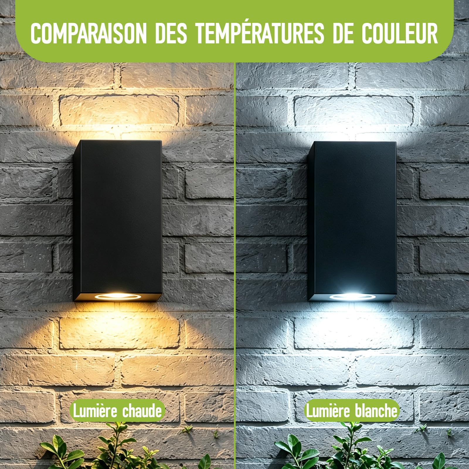 2 Pièces Applique Murale Extérieur Intérieur Up Down Douille GU10 Étanche IP54 Applique Murale LED Moderne pour Salon Et Jardin 70mm x 90mm x 150mm Noir