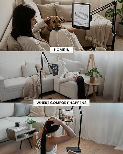 Miniatura 8 de Soporte de suelo 2 en 1 para tablet con soporte para tablet para escritorio, base estable de 8 libras con brazo elástico para cama, sofá o