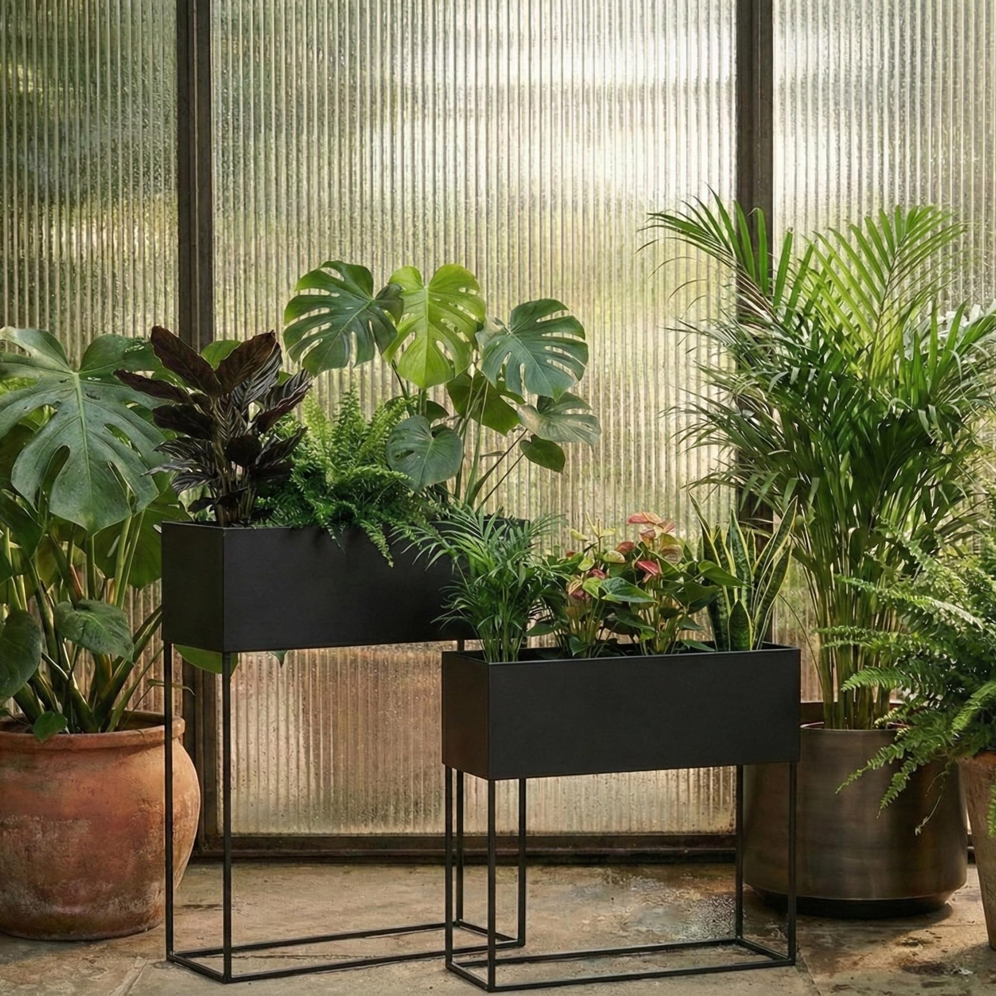 Längliche Blumenständer Loft aus Metall TINO, 2er-Set