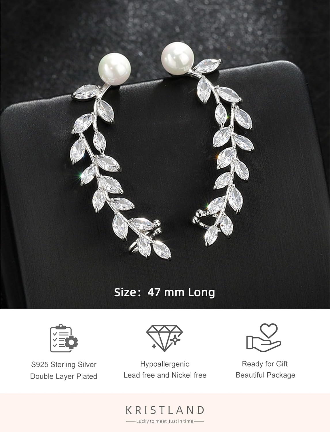 S925 Sterling Silver Post Stud Earrings for Women Cartilage Ear Cuffs Hoop Climbe Wedding Wraps Earrings for Women Drop Zircon Cuff