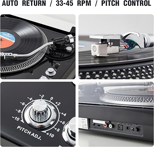 Miniatura 6 de Tocadiscos de transmisión por correa de alta fidelidad con cartucho premium, control de pitch ±10%, brazo de tono de retorno automático, reproductor