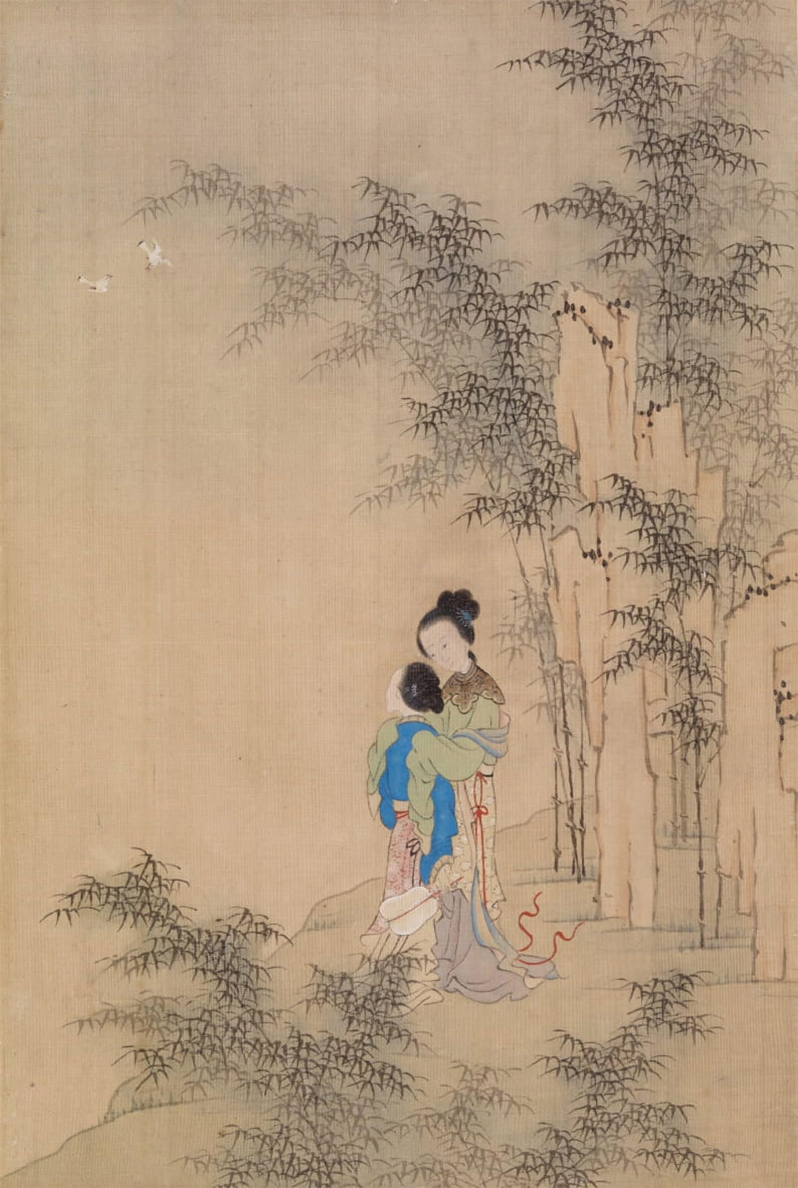 HRJUBWREE Oil Painting Prints on Canvas Painting Picture Two Figures Embracing in Landscape by Qiu Ying Artwork Canvas Prints for Office Decor 60x90cm