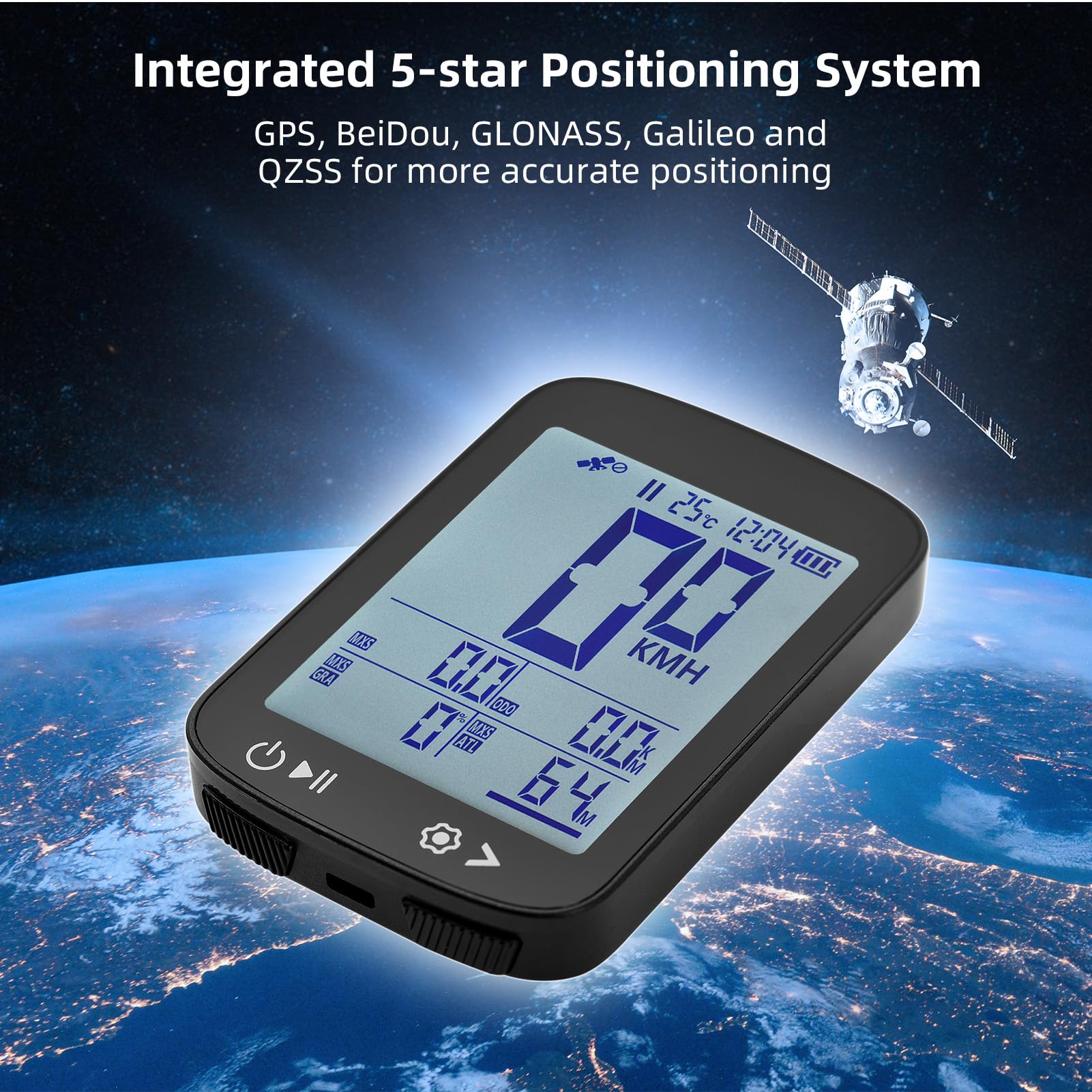 SENECESLI Computer BIKE GPS Wireless, Computer Ciclistico con Batteria da 500 MAh da 3,7 V, Posizionamento a 5 Stelle, Display LCD FSTN da 2,4 Pollici