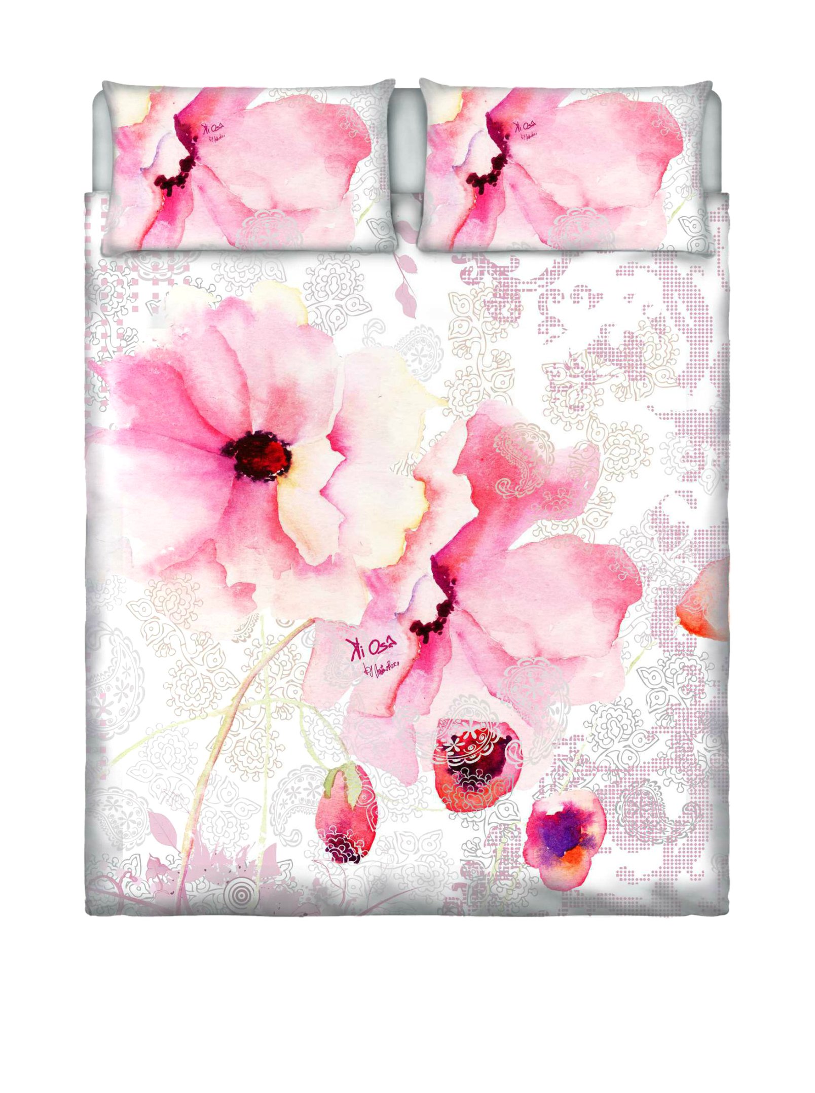 Funda Nórdica Ki-Osa Rosa/Blanco 250 x 200 cm Datex para cama de matrimonio