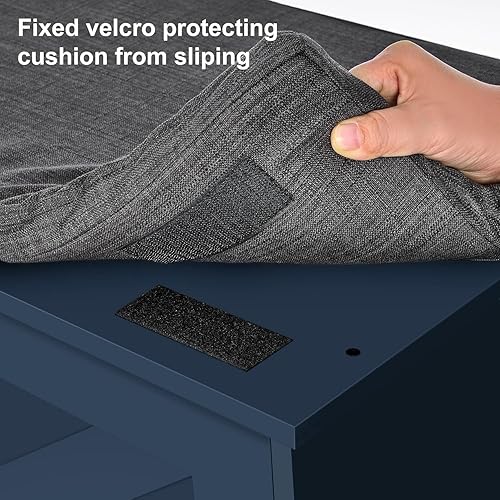 Miniatura 52 de Banco de almacenamiento de 2 niveles, banco de zapatos de 39.4 pulgadas de ancho con cojín de asiento acolchado, banco de entrada con 2 puertas de