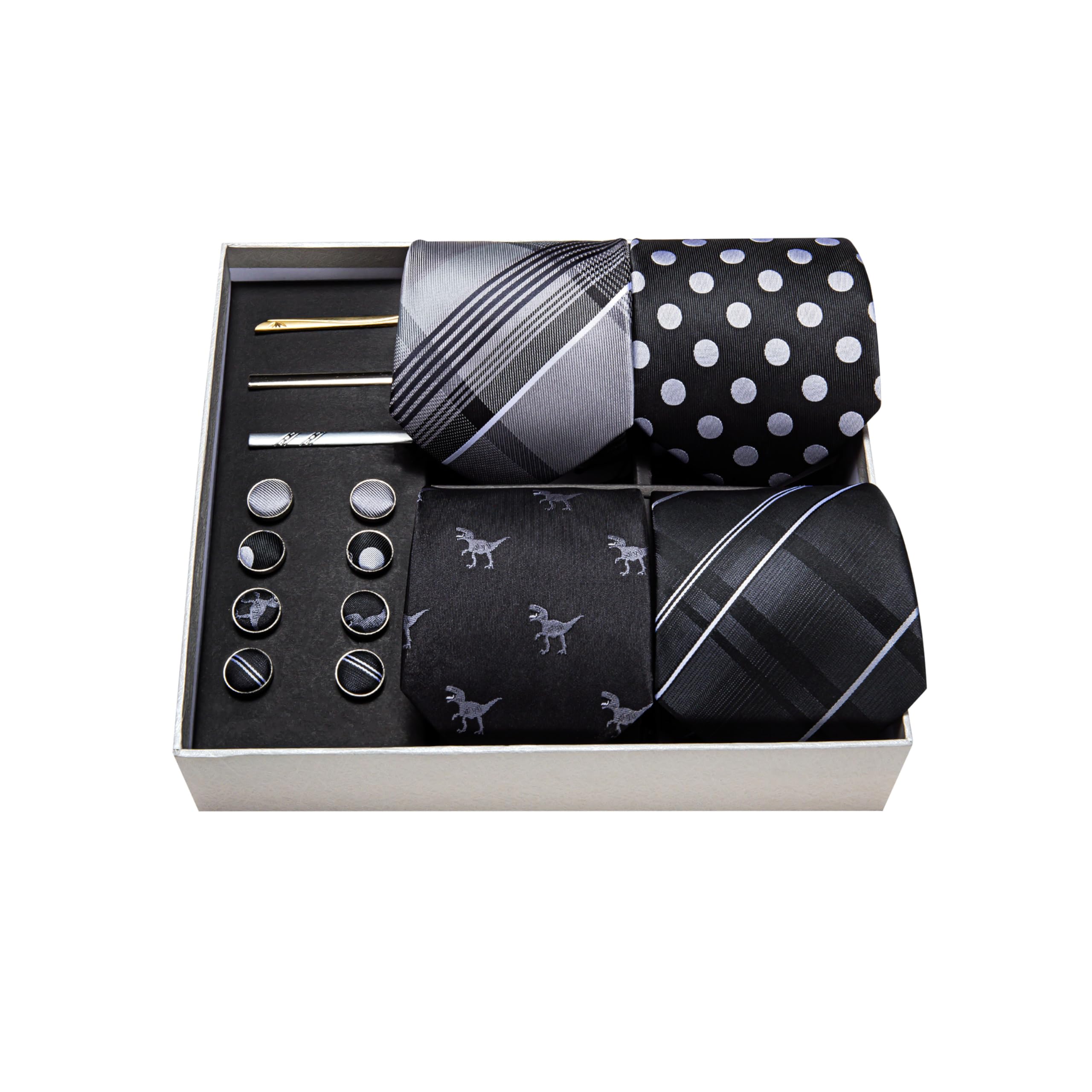 Barry.Wang Designer Mens Tie Sets Collection, Eleagnt Gift Box Tie Clips Handkerchief Cufflink Set