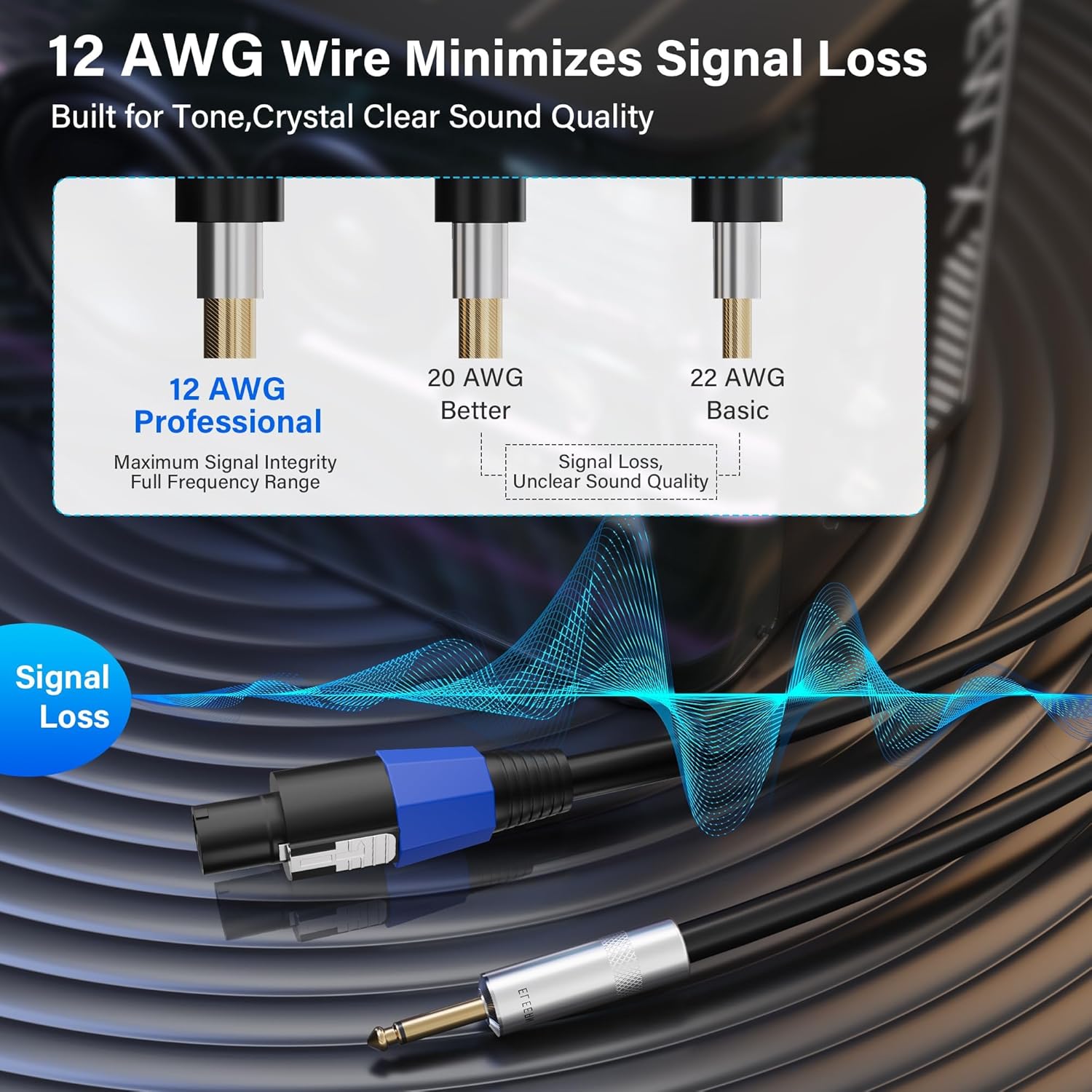 Elecan Premium Speakon to 6.35MM 1/4 Inch TS Male Speaker Cable 15 Ft/2 Pack, 12AWG Heavy-Duty High Power Amp Audio Connection Cord DJ/PA Amplifier Cable Wire with Twist Lock, 9.5mm OD, Black +Ties - Image 3