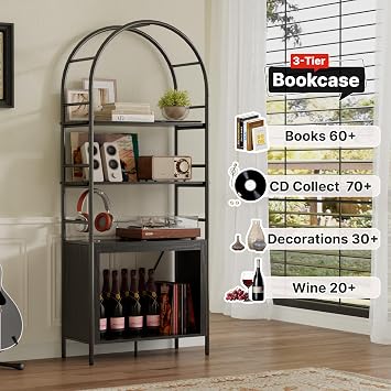 72 Arched Bookshelf, 5-Tier Tall Bookcase with Storage, Black