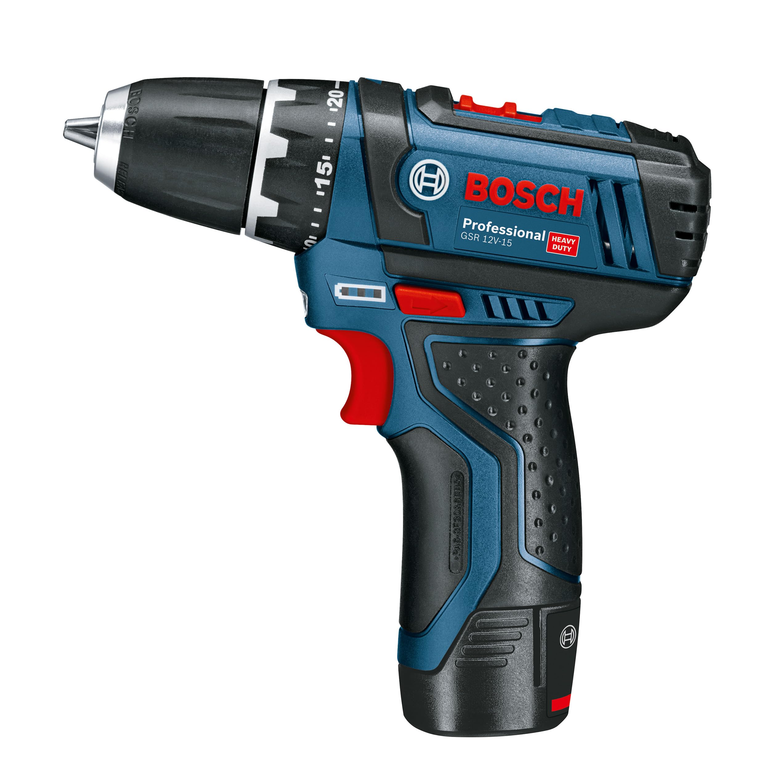 Bosch Professional 12V System atornillador a batería GSR 12V-15 (incl. 2 baterías de 2,0, cargador, set de 39 accesorios, bolsa de herramientas) - Set exclusivo de Amazon