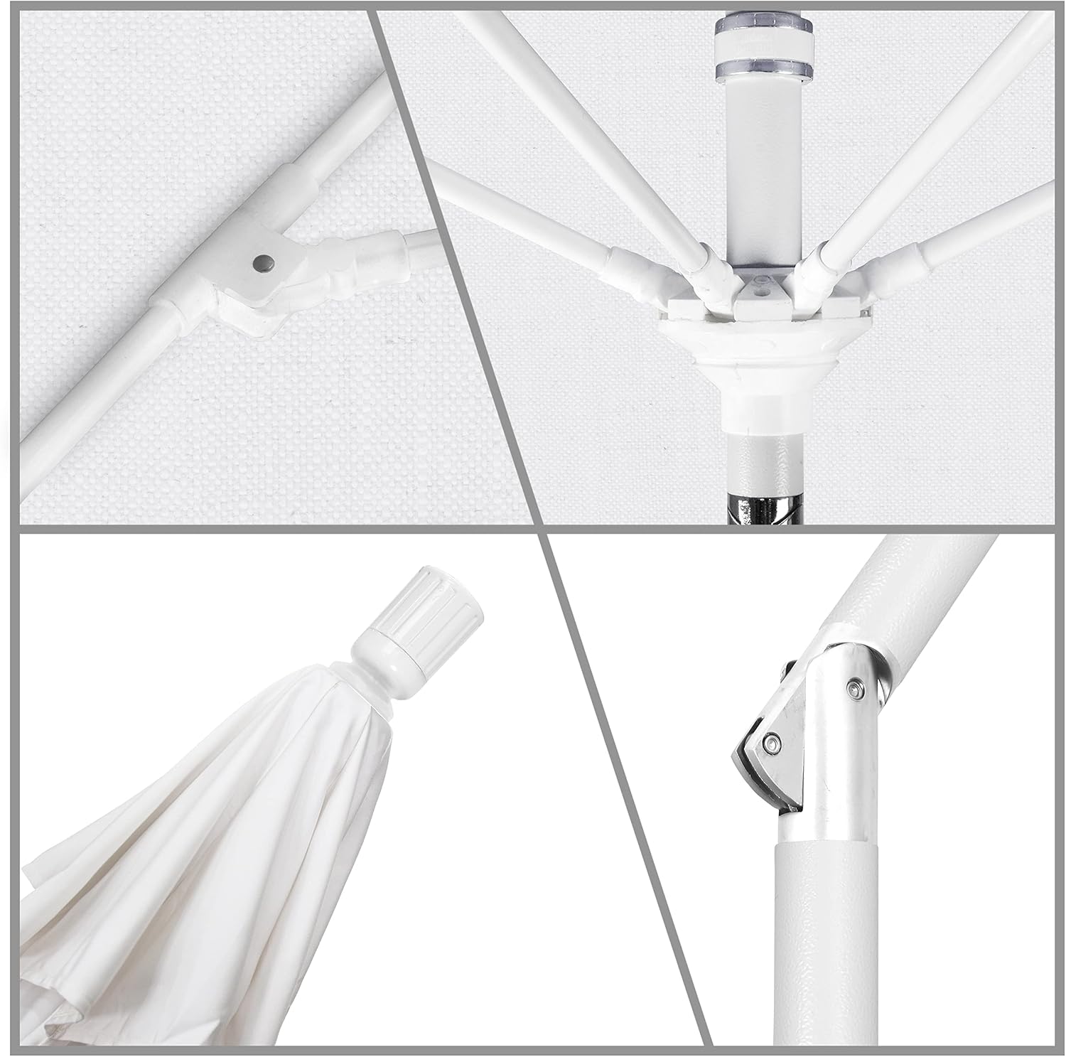California Umbrella 11' Round Crank Lift, Collar Tilt, Aluminum Pole, Fiberglass Rib Patio Umbrella, White Finish
