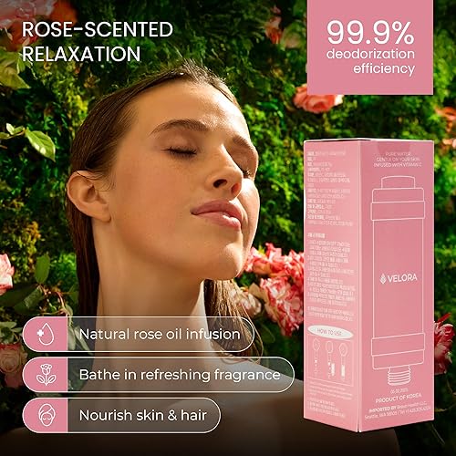 Miniatura 4 de VELORA Filtro de ducha con vitamina C  Filtro de agua de ducha con aroma a rosa y suavizante  Accesorio universal de baño para cabezal de ducha