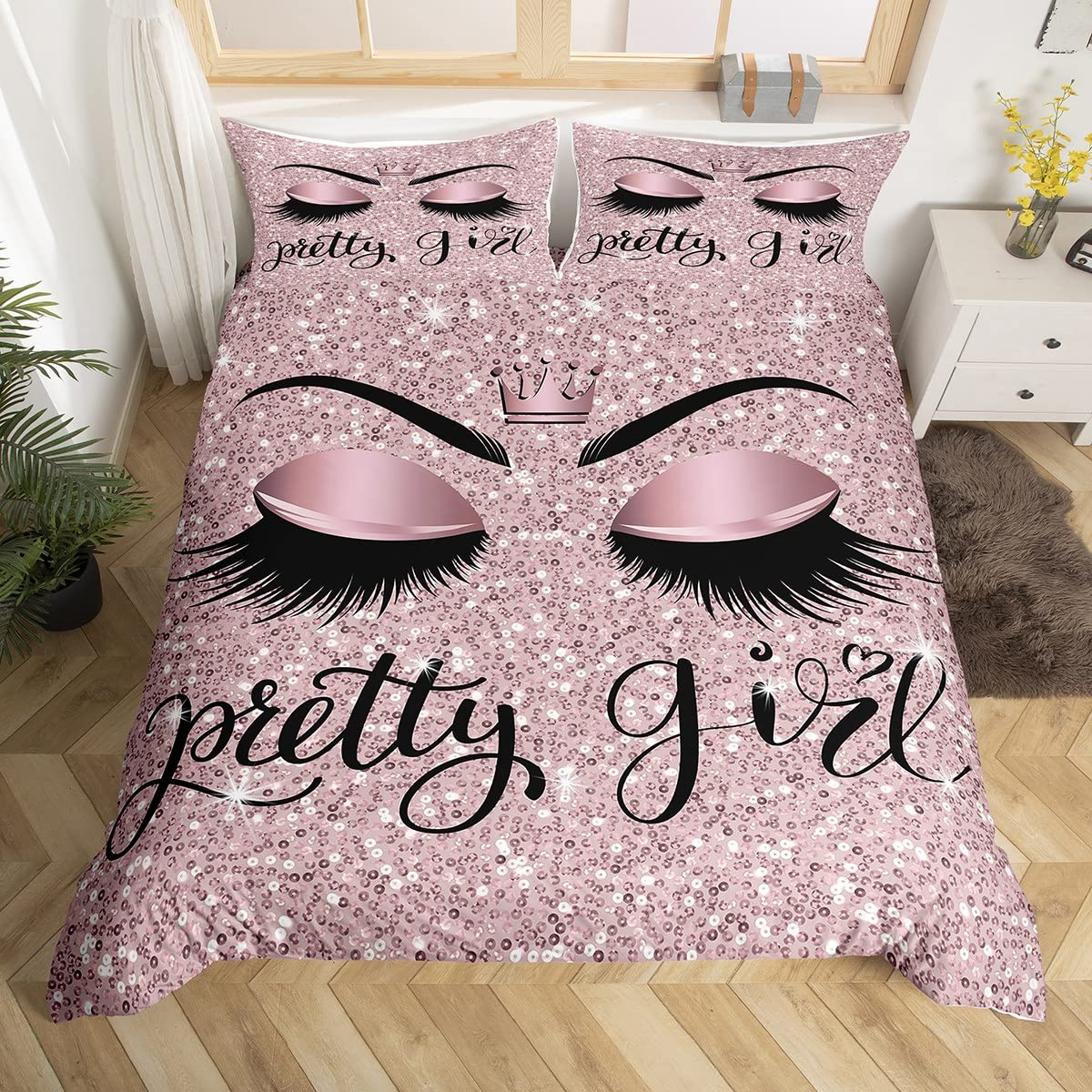Housse de couette licorne et taie d'oreiller à paillettes pour lit enfant et fille