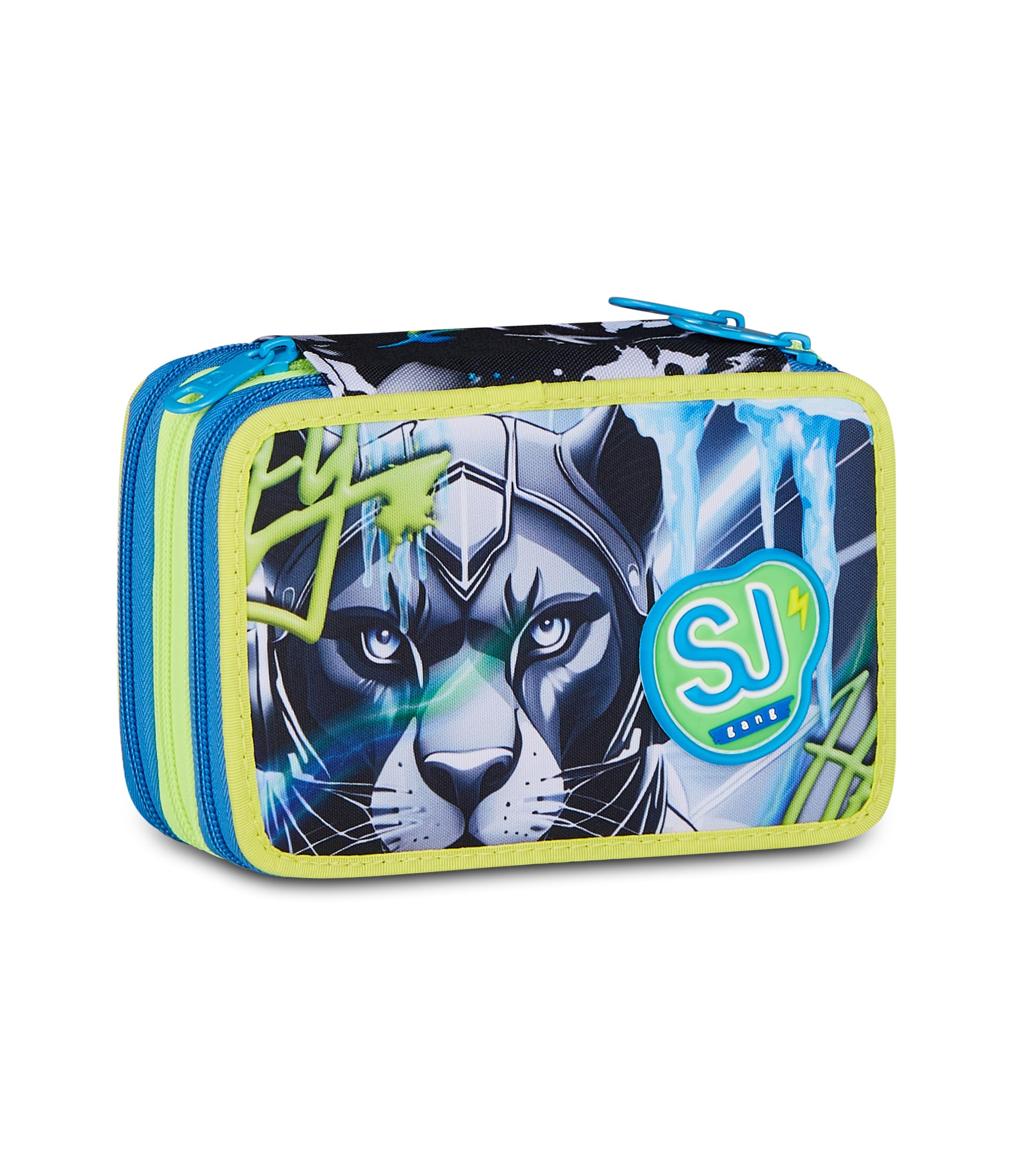SJ GANG STYLE JAM GANG Astuccio Scuola 3 Zip GLACE PANTHER BOY, Grigio, Triplo Scomparto, 45 pezzi, Set cancelleria incluso, Pratica chiusura con zip, Scuola elementare, Bambino