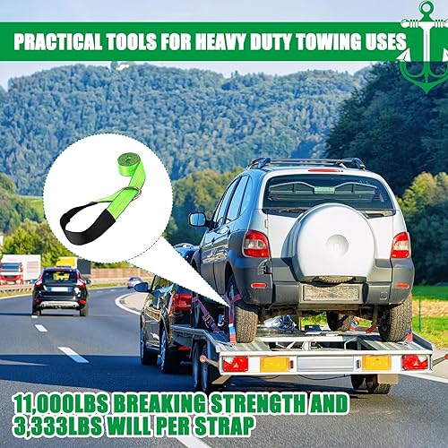 Miniatura 4 de Paquete de 12 correas de remolque de 2 pulgadas x 8 pies, correas de elevación de rueda de lazo con anillo en D, 11.000 libras, resistencia a la