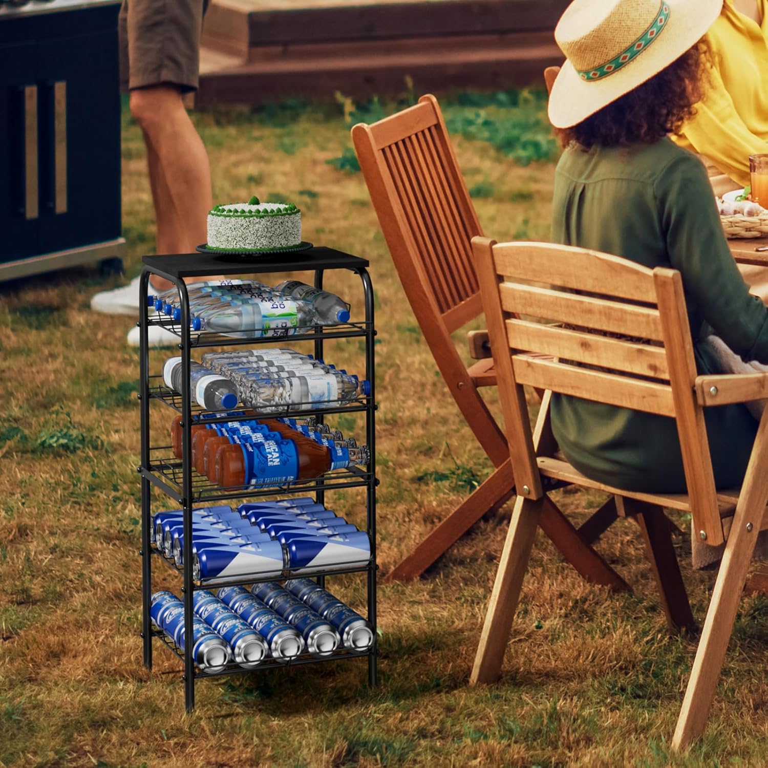 Vrisa 5 Tier Water Bottle Storage Rack Vertical Freestanding Bottled Water Organizer Large Capacity Beverage Drink Soda Can Holder Stand for Kitchen Pantry Home Party Food Storage, Black - Image 6