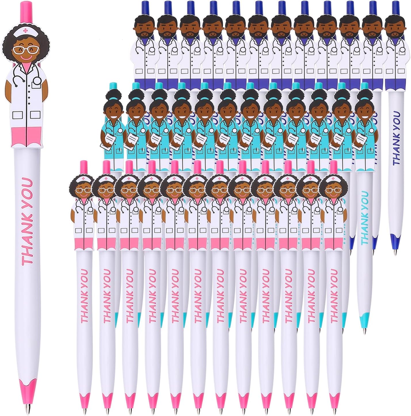 Cute Doctor Pen Thank You Caring Pens Gift for Doctors Medical Staff Assistants Healthcare Workers Women Coworkers Pharmacy (Mixed 36Pack)