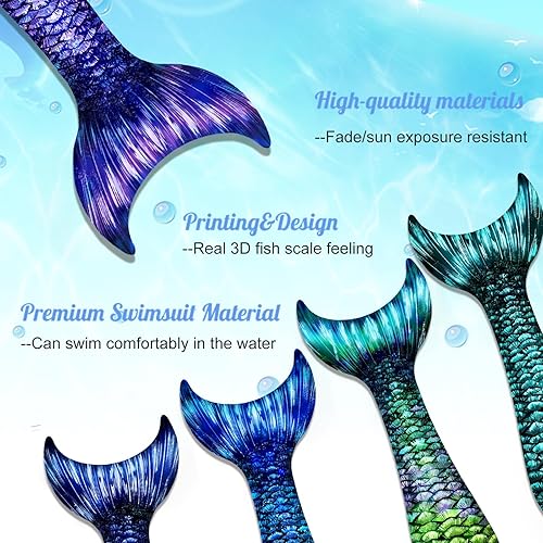 Vista 5 de FOLOEO Colas de sirena para niñas, sin monoaleta, trajes de baño para niños