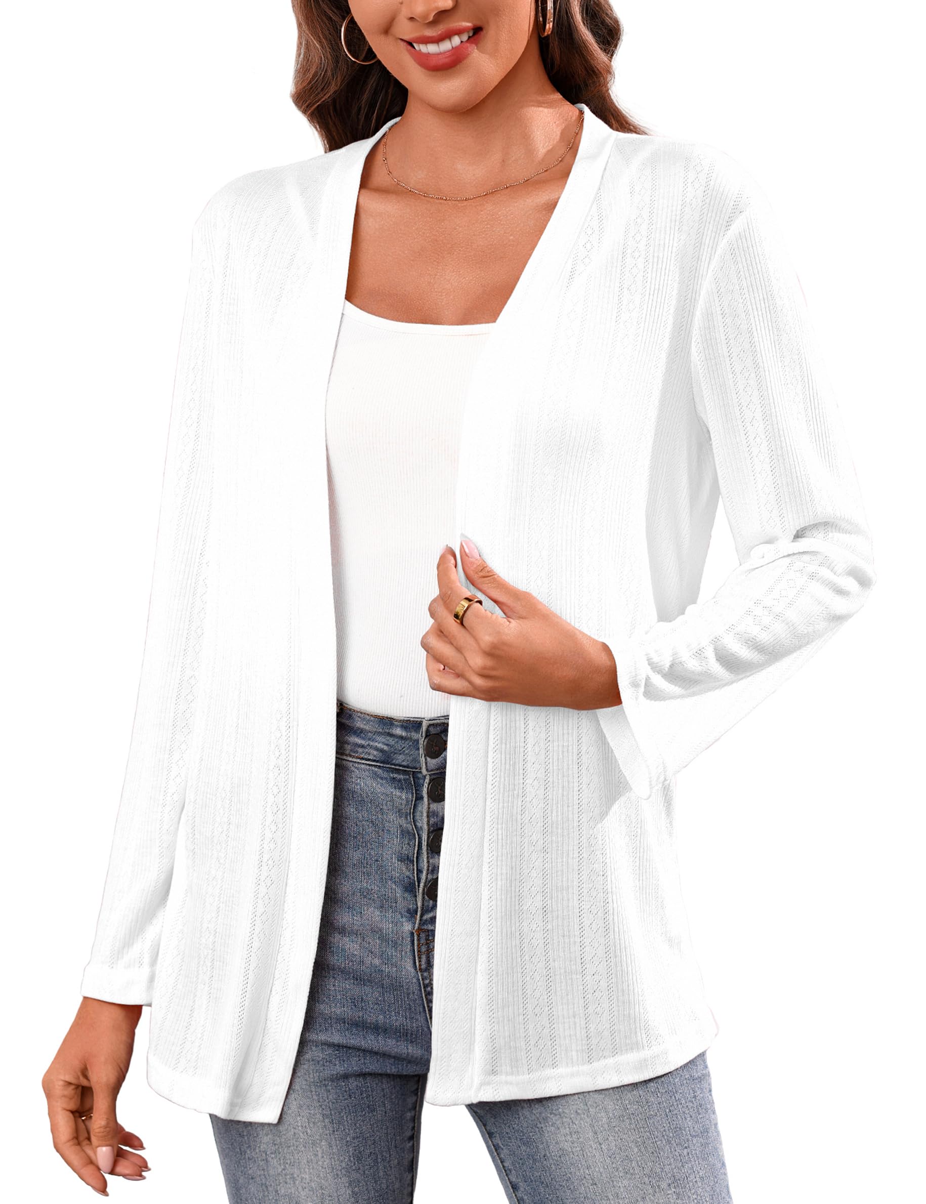Totatuit Women Long Sleeve Open Front Cardigan V Neck Casual Lightweight Long Cover Up Loose Outwear